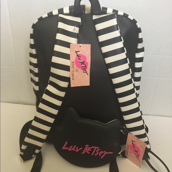 Betsey Johnson Leo Kitch Cat Face Stripe Backpack - Picture 2 of 8